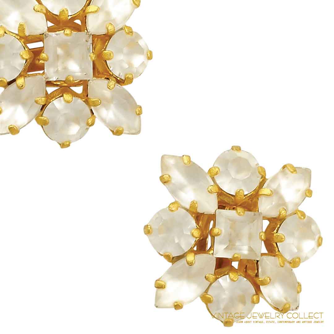 Rio Berlin Nine Petal Floral Frosted Rhinestone Earrings