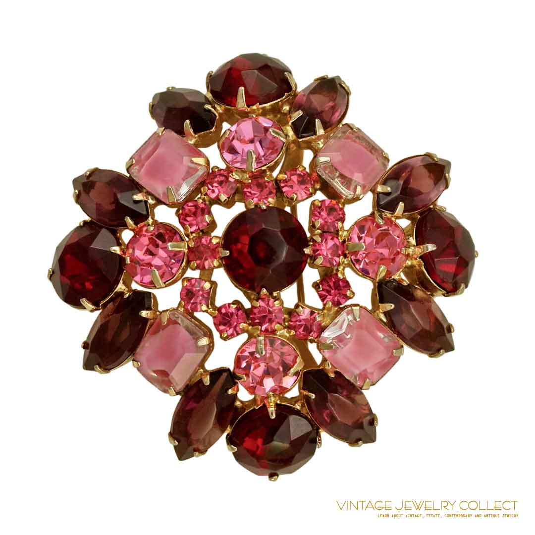 Juliana (Deizza & Elster) Brooch Set  Siam Red and Pink
