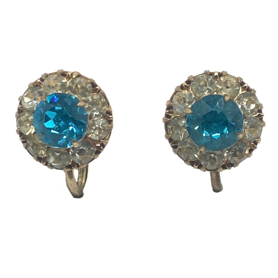 1940-Early 1950s Blue Topaz and Crystal Rhinestone Earrings