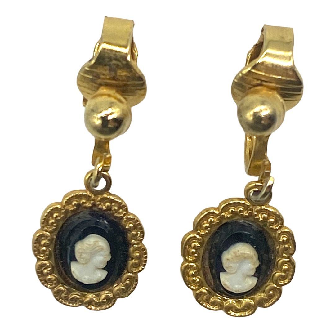 Vintage c. 1950s Faux Cameo Victorian Revival Clip Earrings