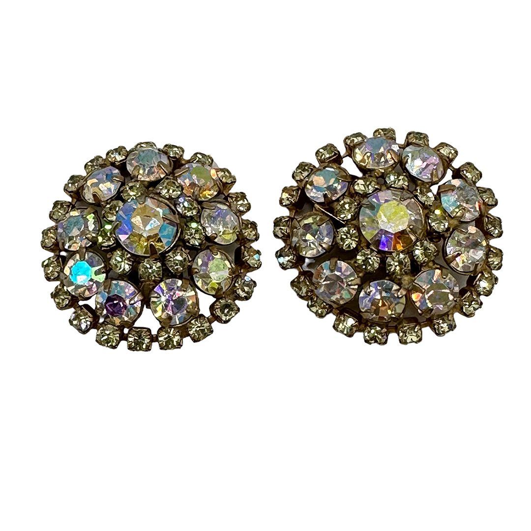 1950s Large Aurora Borealis Rhinestone Earrings