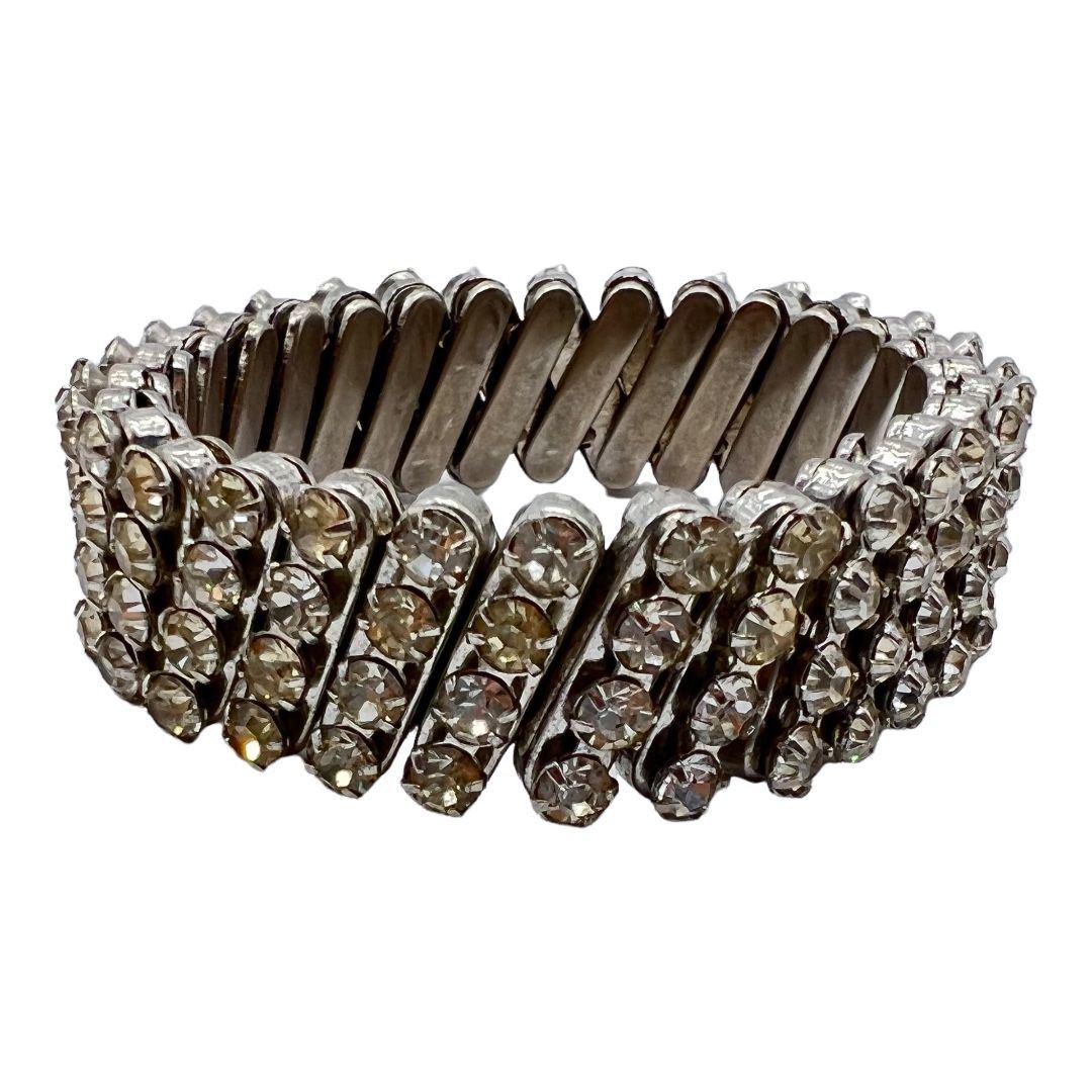 Fantastic 1950s Rhinestone Expansion Bracelet with Four Stone Rows