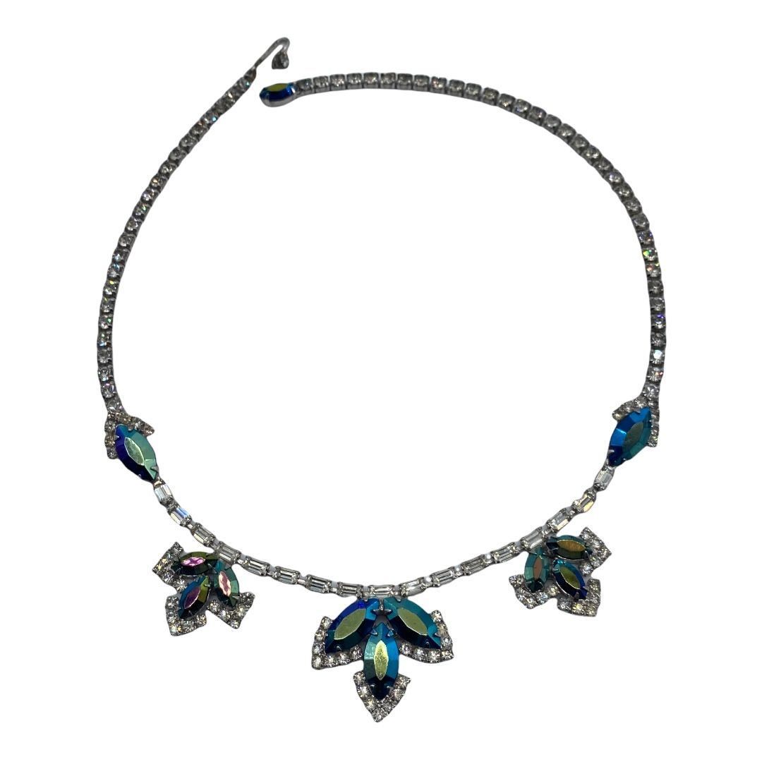 Vintage 1950s Steel Blue Aurora Borealis Rhinestone Necklace
