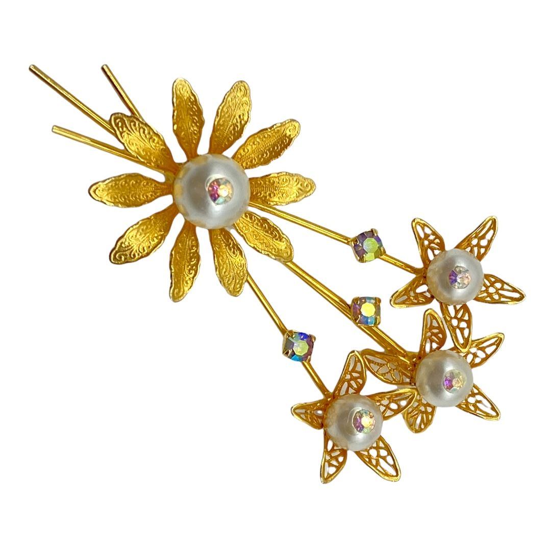 Vintage 1960s Faux Pearl Floral Spray Scatter Pin Brooch