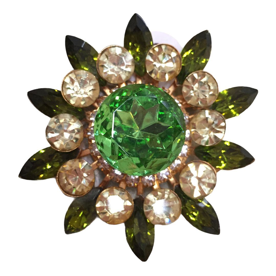Sensational Vintage c. 1960s Green and Crystal Rhinestone Brooch Pin