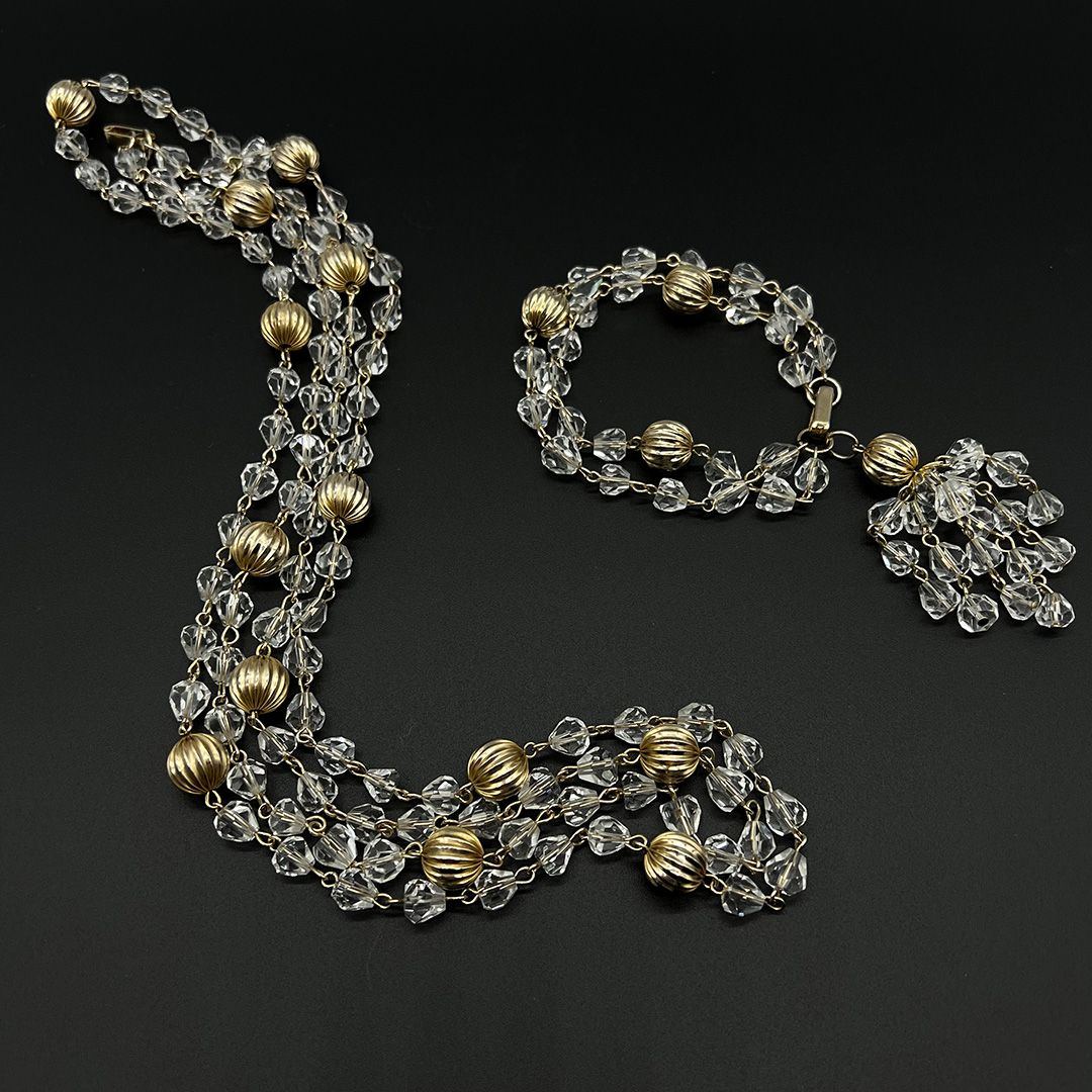 1960s Faceted Crystal Necklace and Bracelet Set