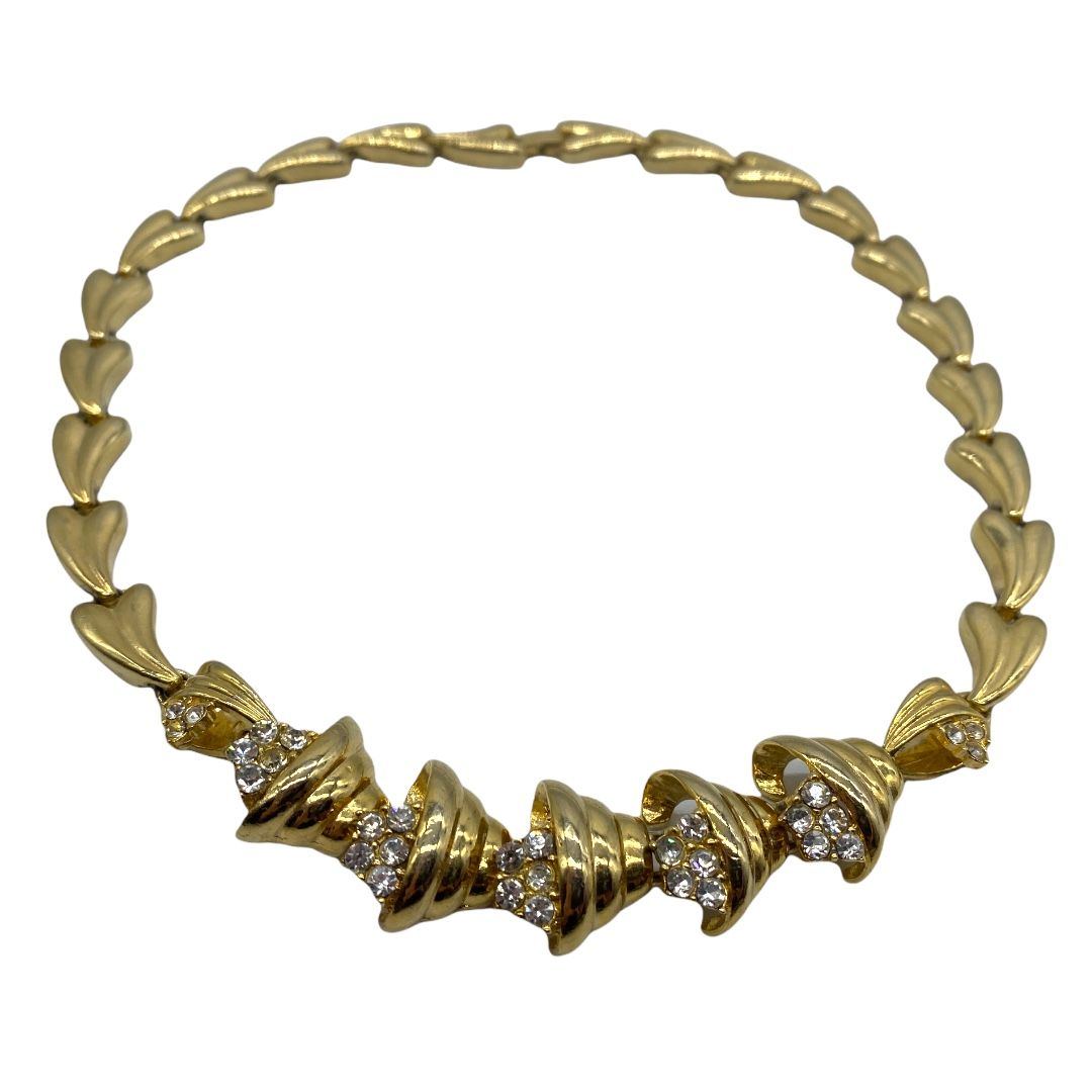 Vintage 1980s Deco-Style Gold-tone Rhinestone Necklace