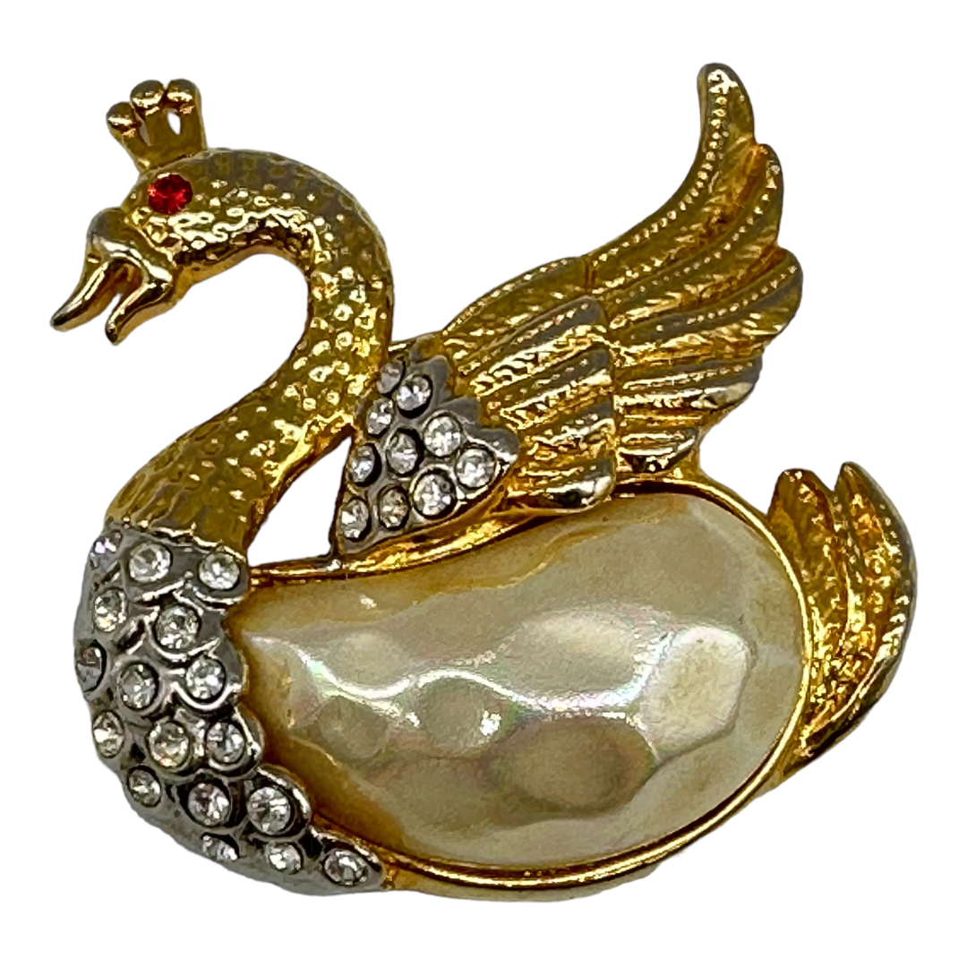 1980s Jeweled Swan Figural Pin