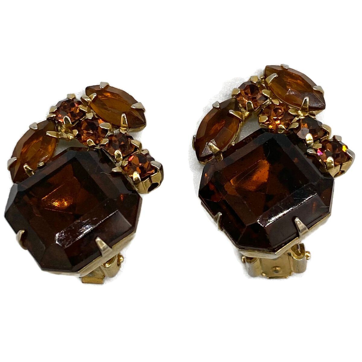 Fabulous Vintage Topaz Rhinestone Clip Earrings