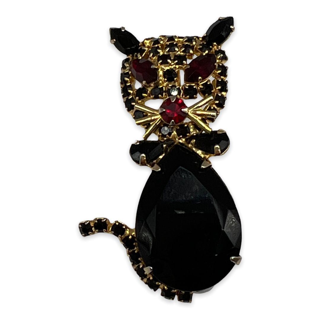 Lovely Vintage Alice Caviness Black Rhinestone Cat Pin