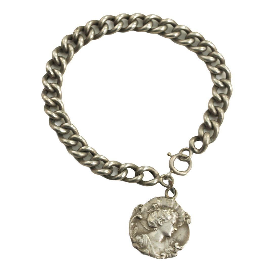 Vintage Art Nouveau Sterling Gibson Girl Charm Bracelet