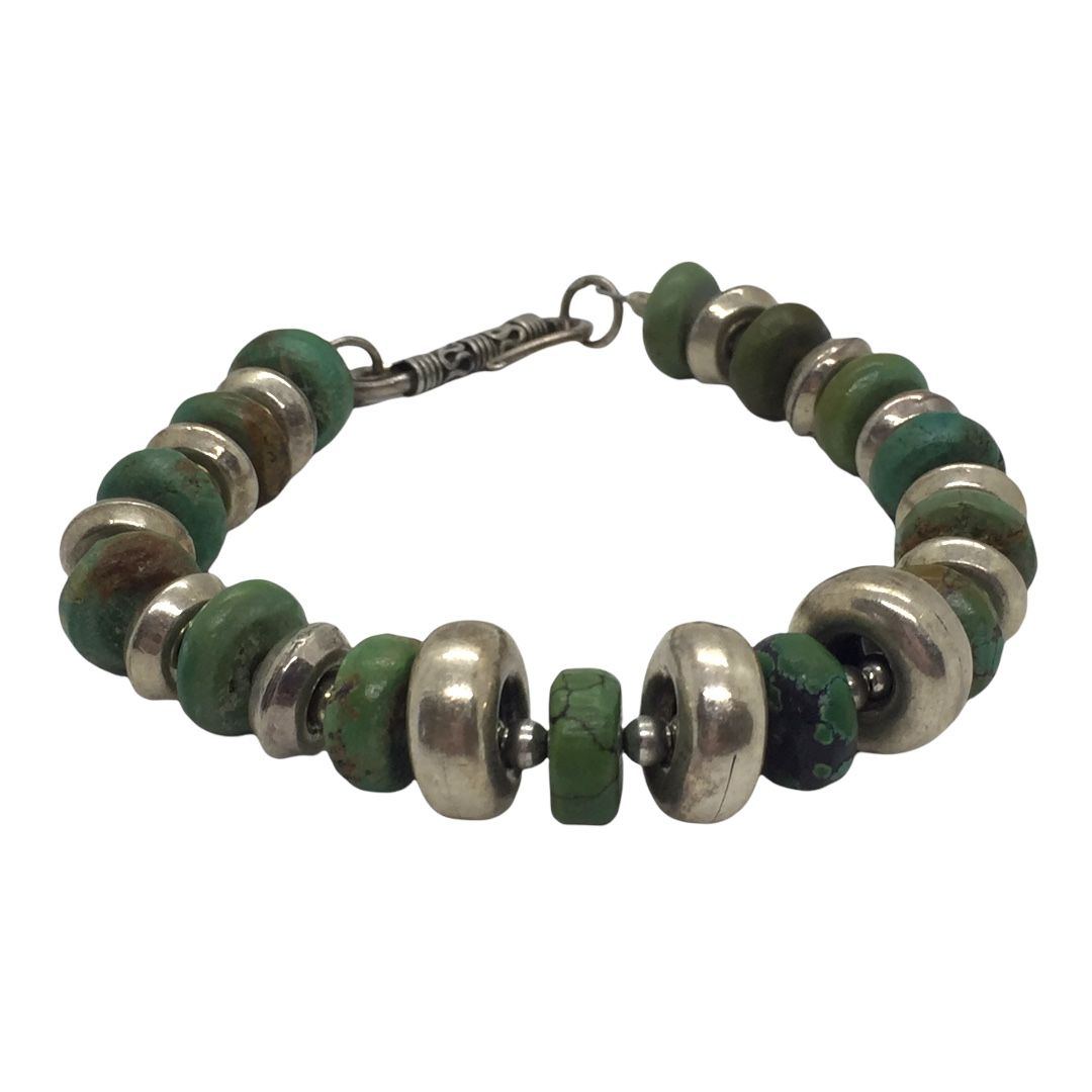 Lovely Vintage Artisan Silver and Turquoise Bracelet