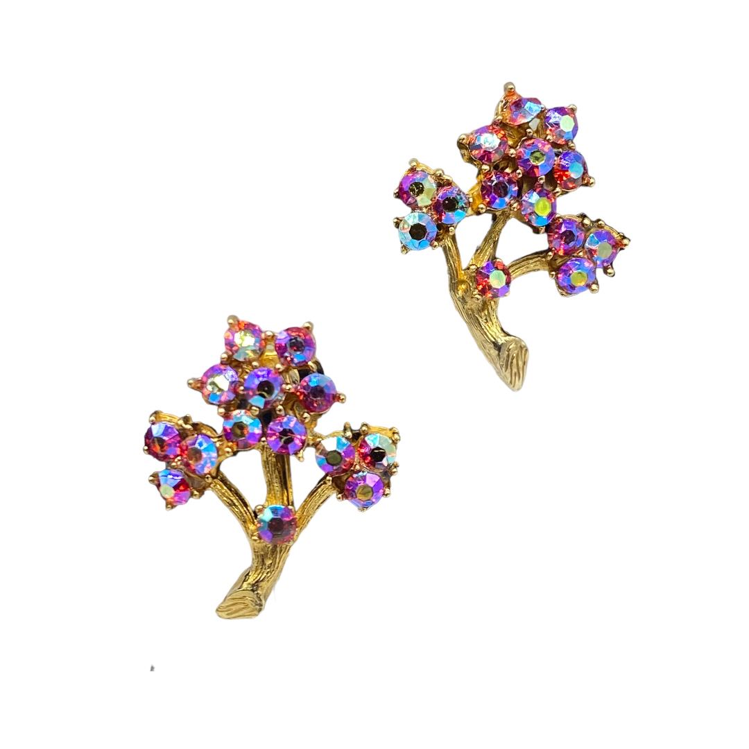 Vintage Aurora Borealis Rhinestone Clip Back Earrings