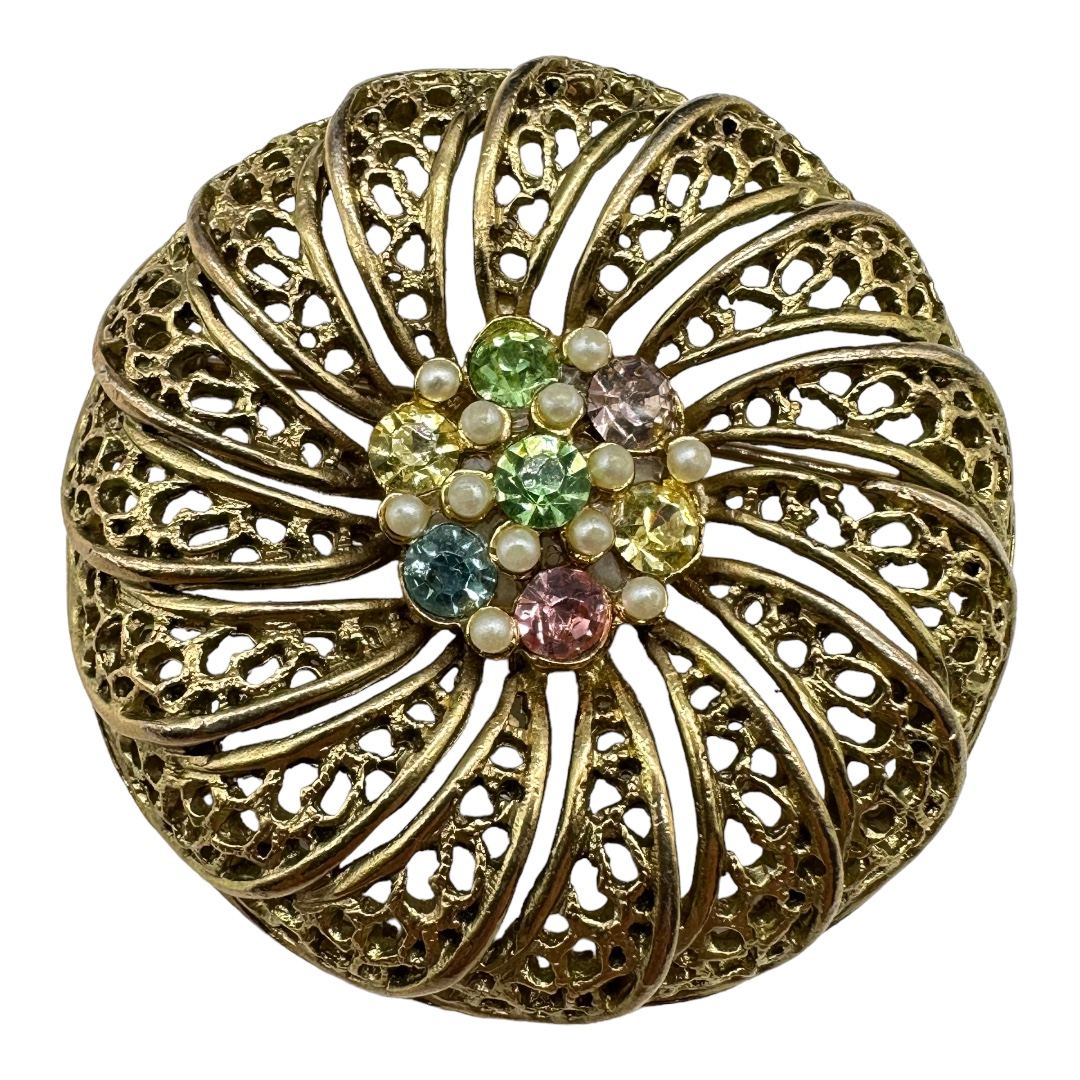 Vintage BSK Rhinestone and Pearl Brooch