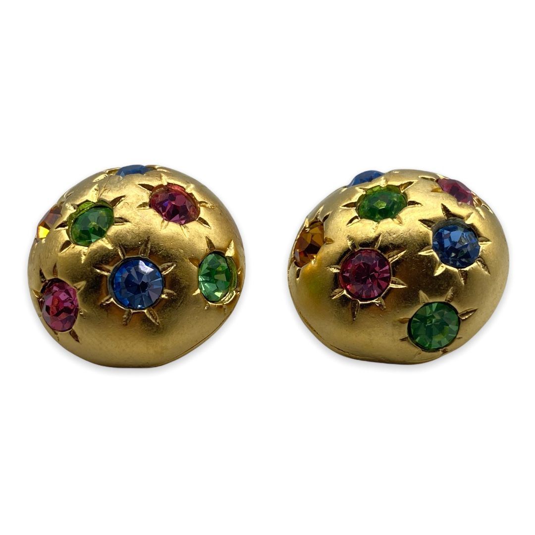 Vintage Unsigned Coro Rhinestone Pierced Button Earrings