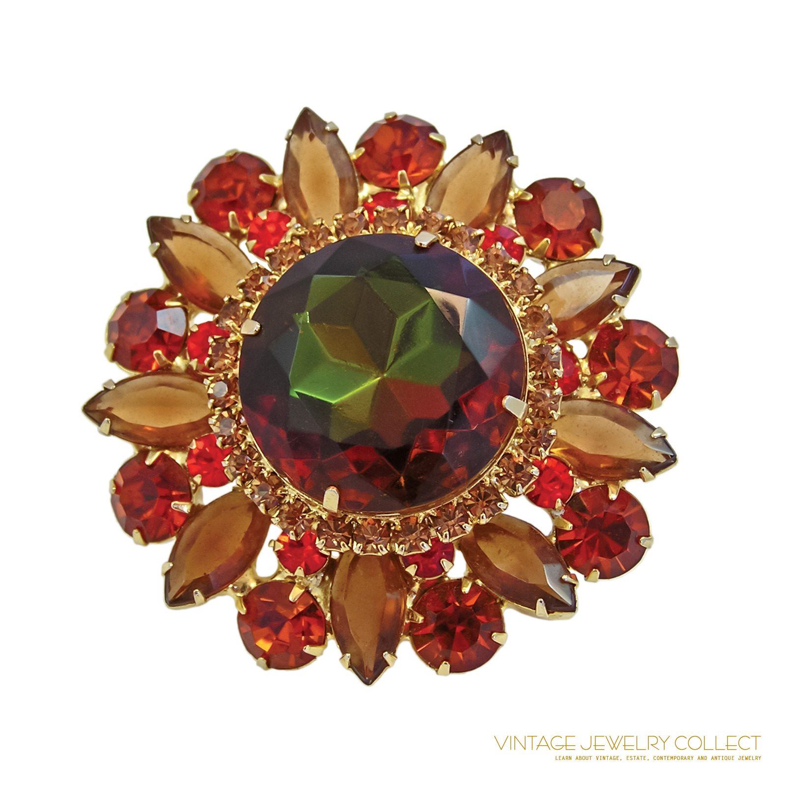 Vintage Amber Delizza & Elster Rhinestone Brooch