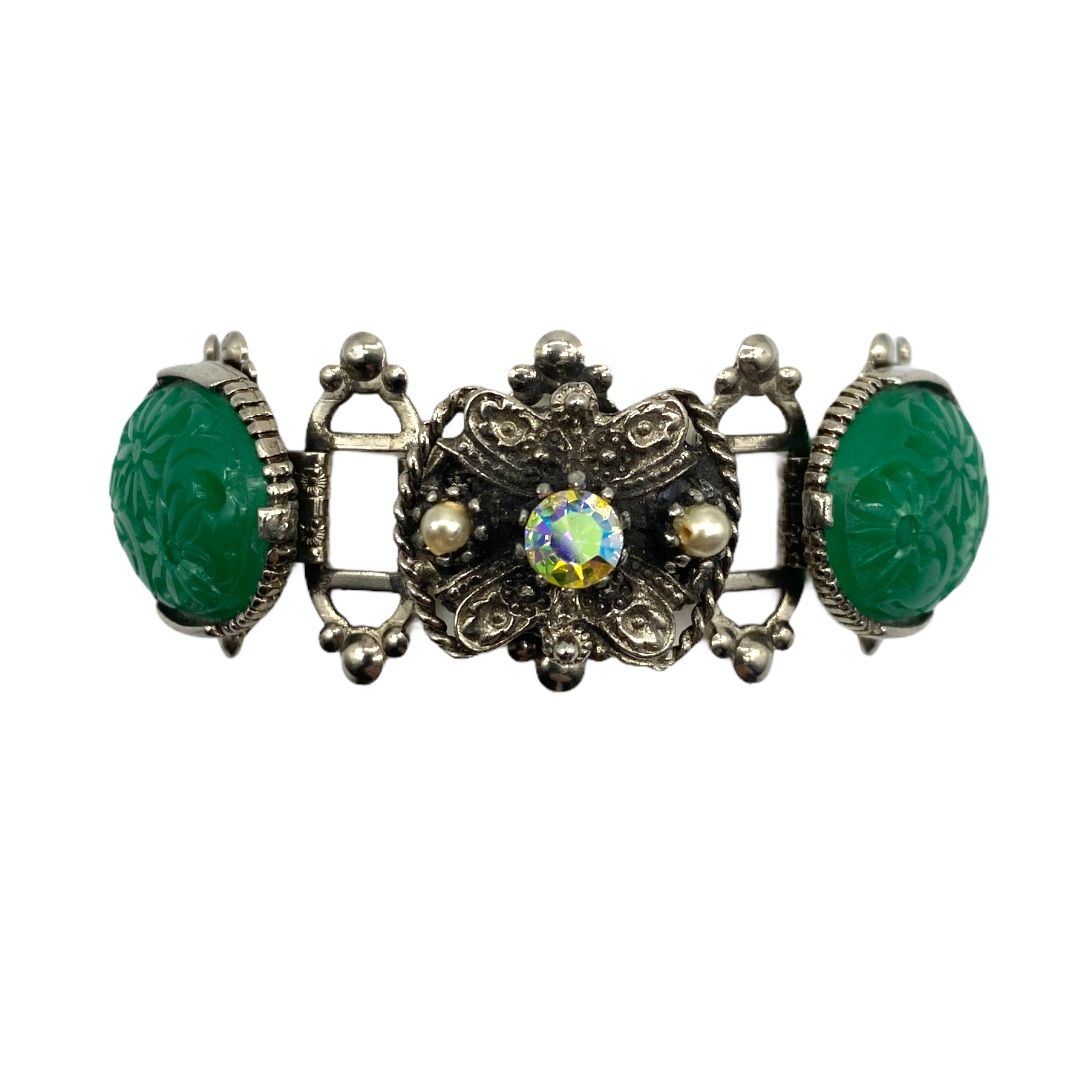 Faux Carved Jade Flexible Link Bracelet