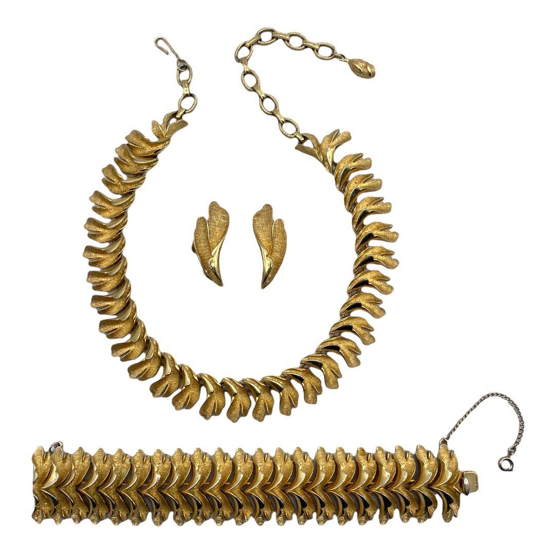 Vintage 1950s Gold-tone Francois Coro Necklace, Bracelet and Earring Set