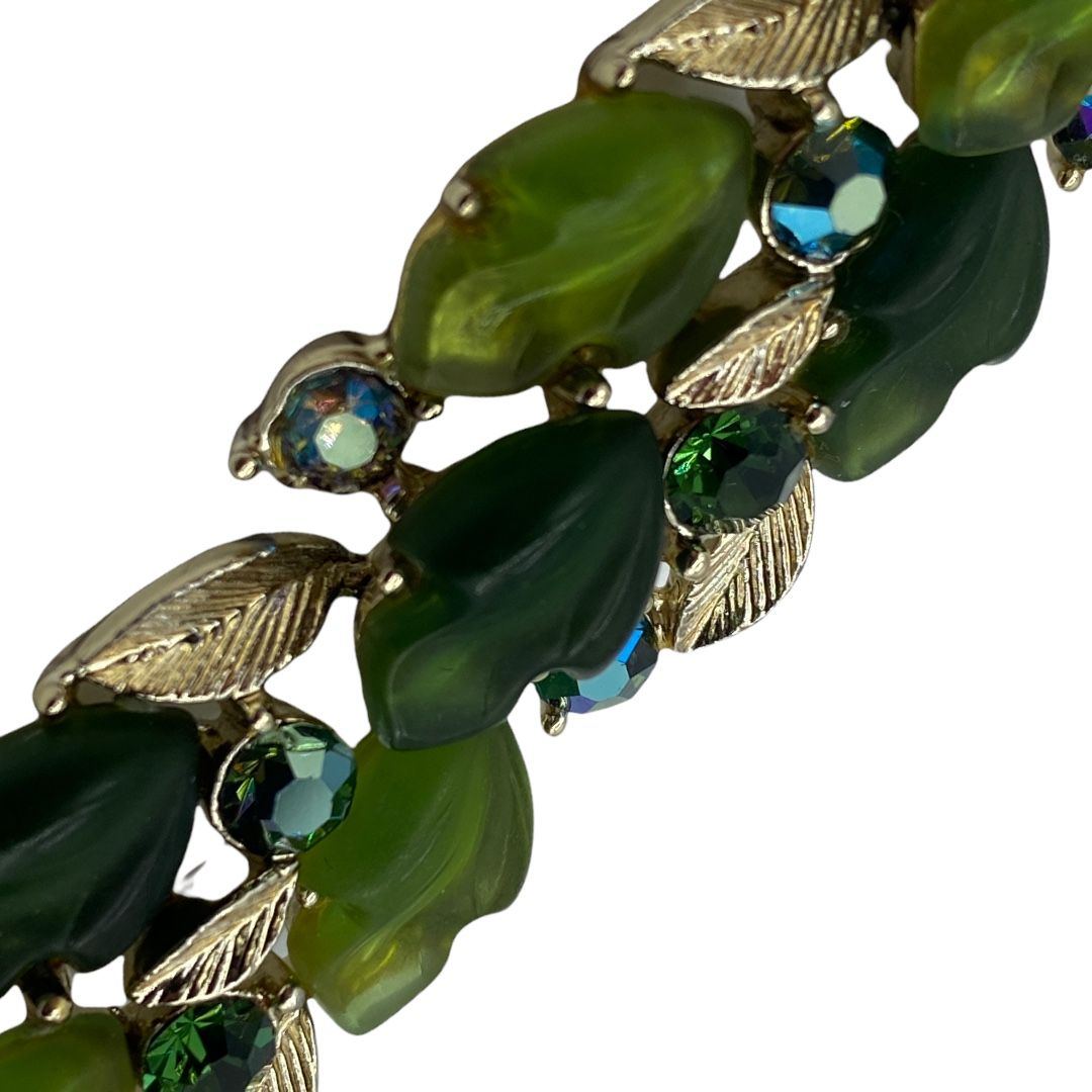 Vintage Green Molded Leaves Flexible Link Bracelet