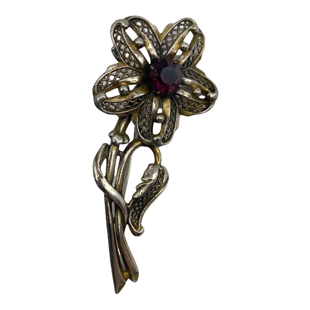 Large Vintage Pot Metal Flower Brooch