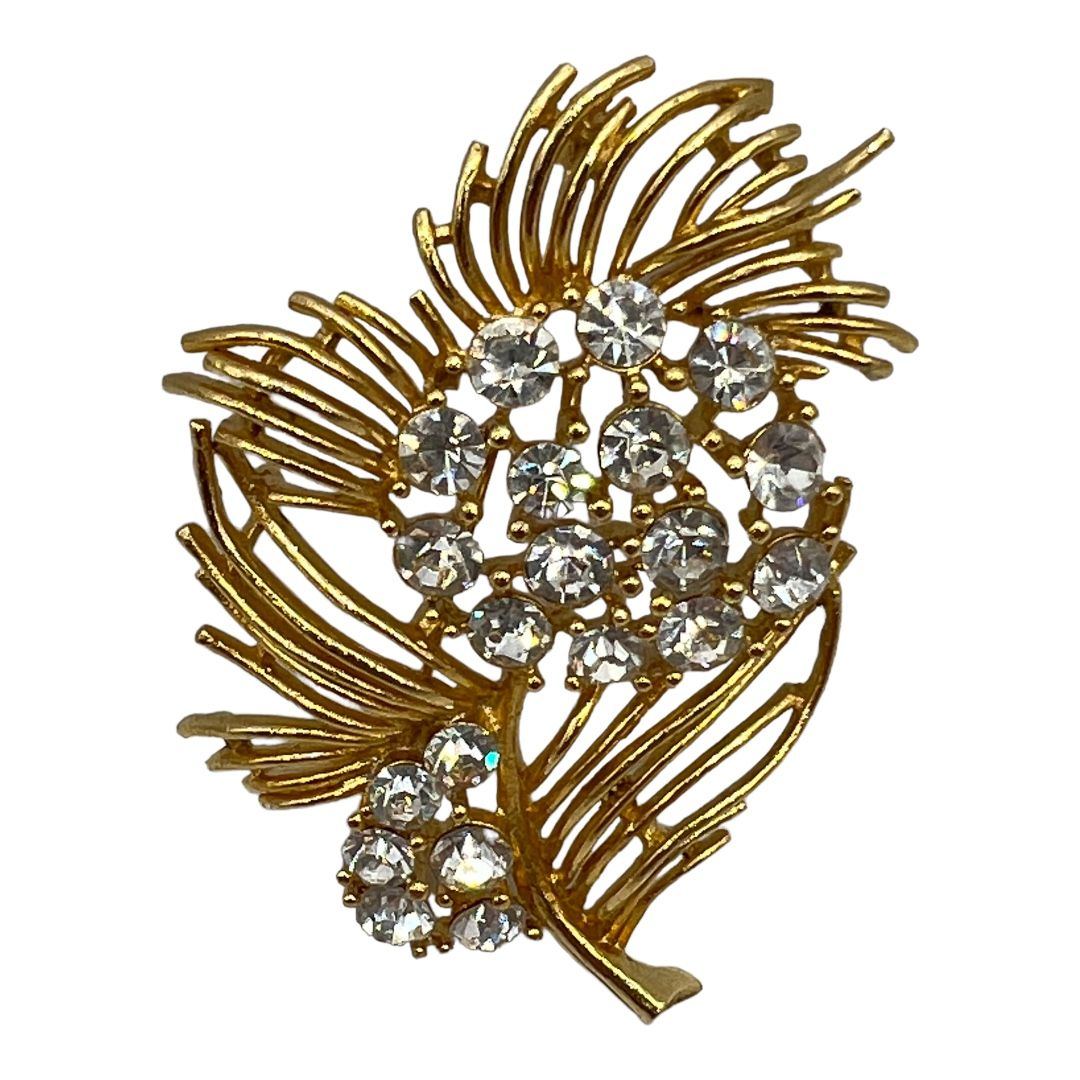 Gorgeous Lisner Gold Tone Rhinestone Floral Brooch