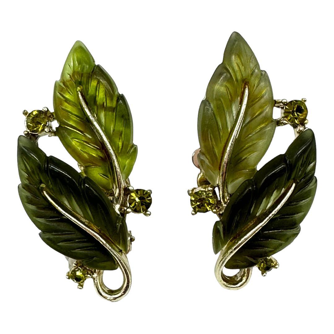 Lisner Green Leaf Thermoplastic Earrings
