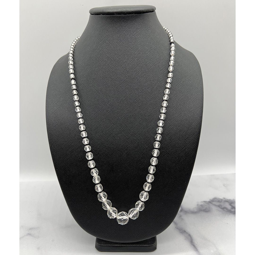 Opera Length Deco Faceted Crystal Necklace with Black Rondels