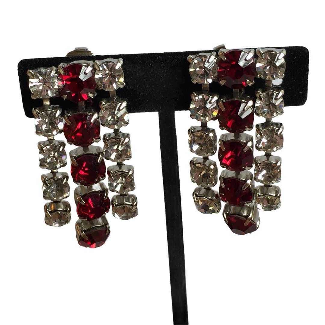 Vintage c. 1960s Red and Crystal Colored Rhinestone Earrings