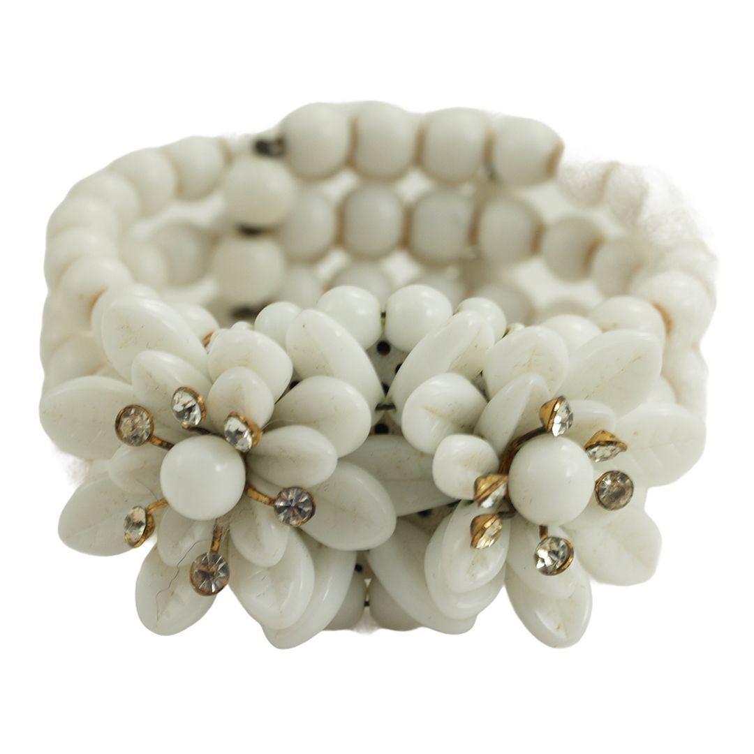 Vintage 1950s Milkglass Wire Wrap Bracelet and Earring Set