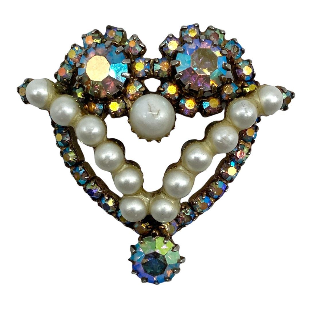 Rhinestone Heart Shape Pin with Pearl Accents