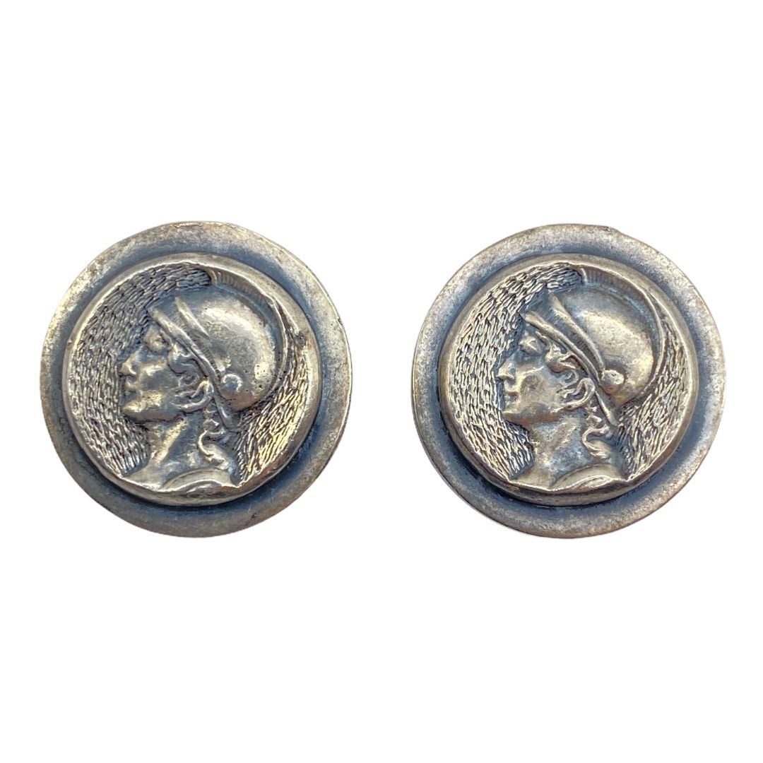 Vintage Roman Coin Silver-tone Costume Earrings