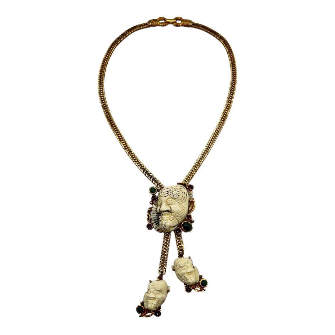 Selro Japanese NOH Mask Bolo Lariat Necklace