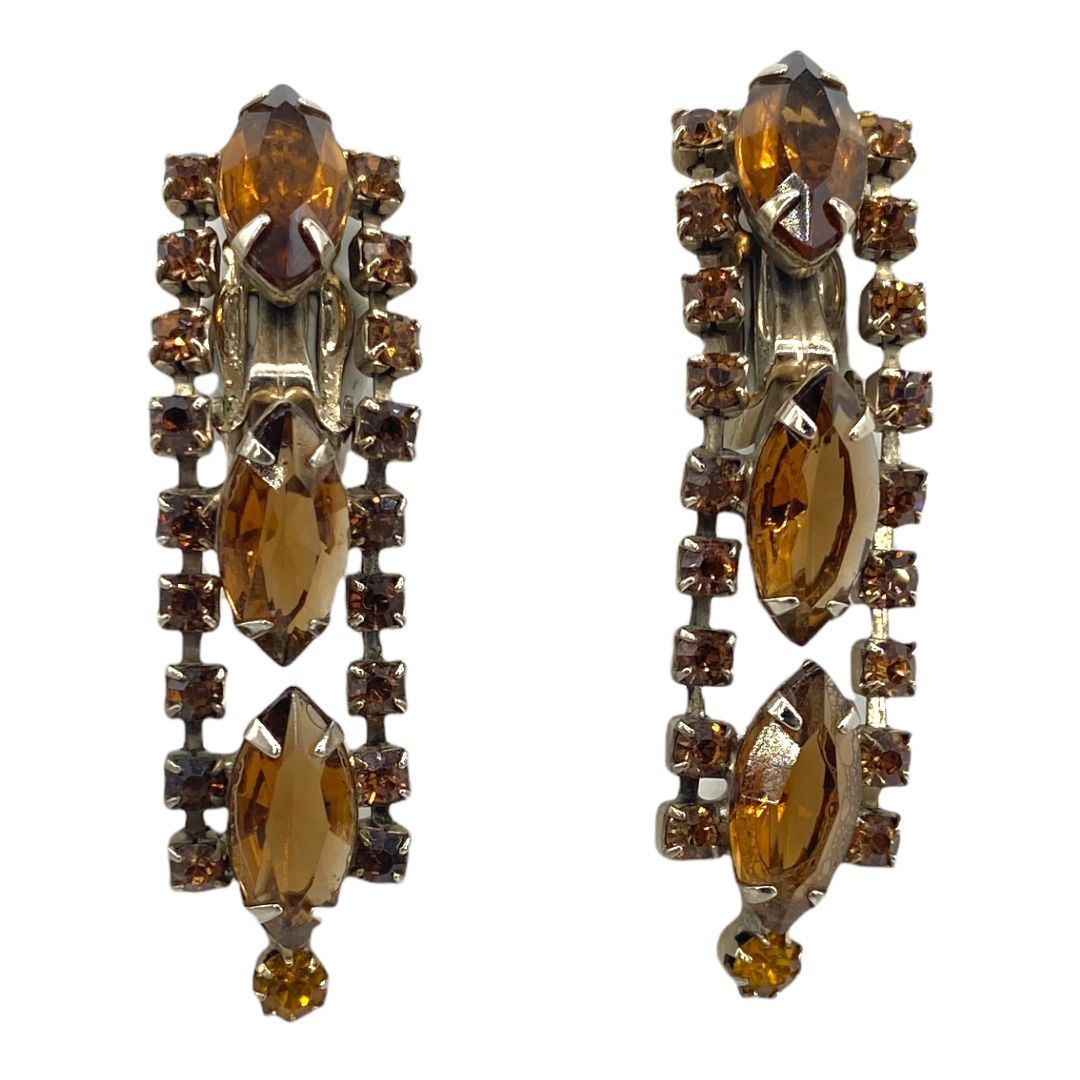 Vintage Topaz-Colored Rhinestone Pendant Earrings