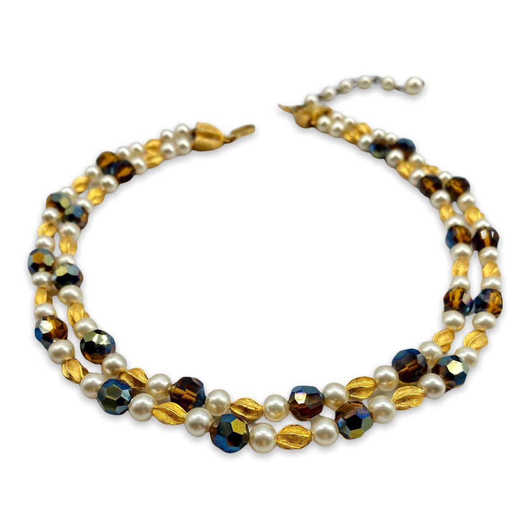 Fabulous Vintage Trifari Pearl and Faceted Bead Collar Necklace
