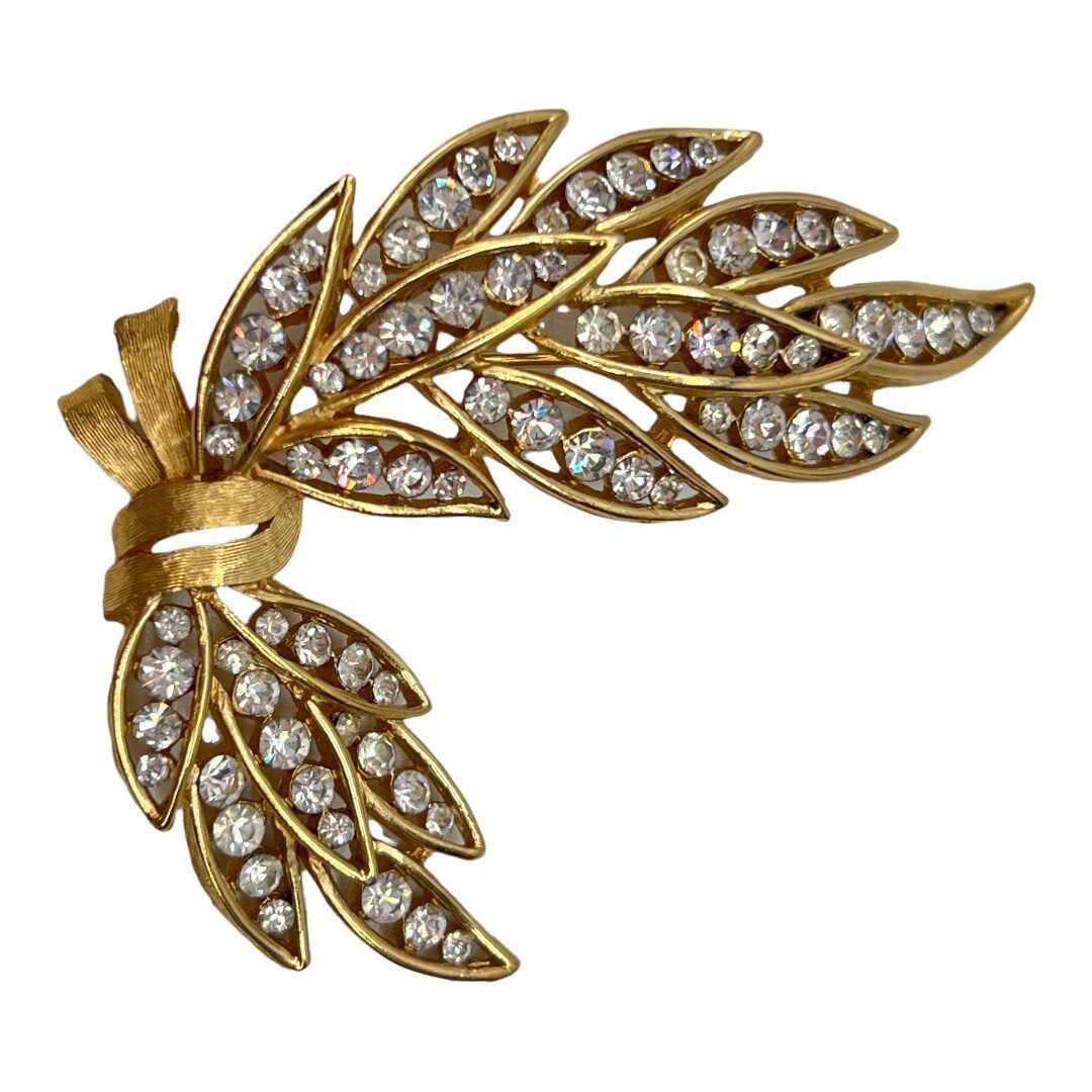 Trifari Stylized Ribbon or Bow Brooch with Rhinestones