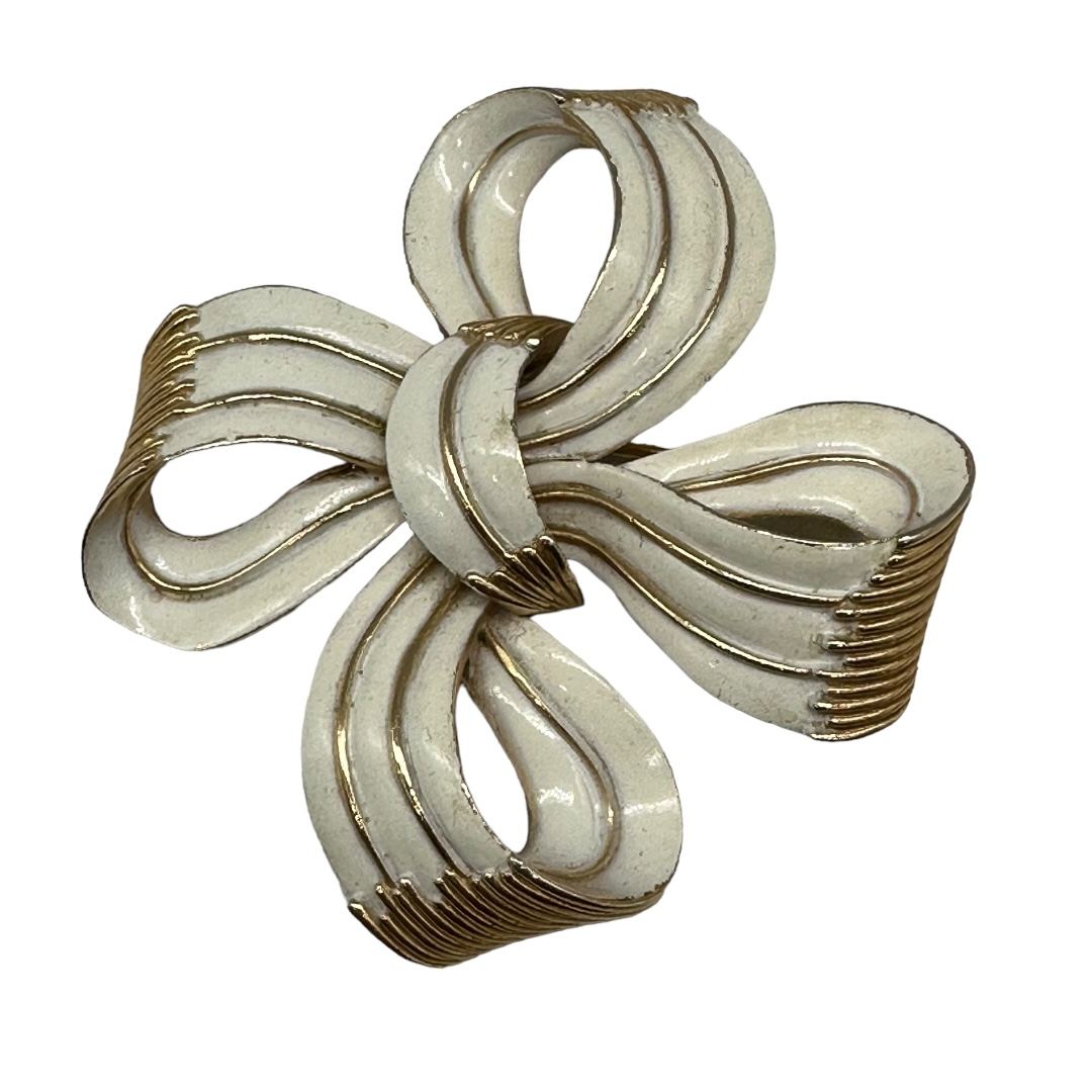 Trifari White Enamel Bow Brooch
