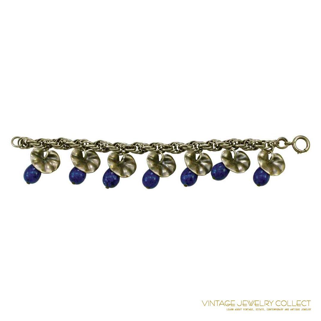 Fabulous c. 1940s Charm Bracelet with Faux Lapis Drops