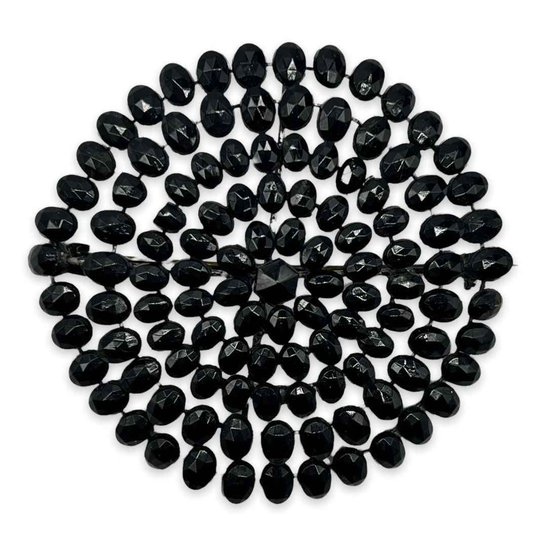 Antique Victorian French Jet Black Faceted Glass Mourning Brooch