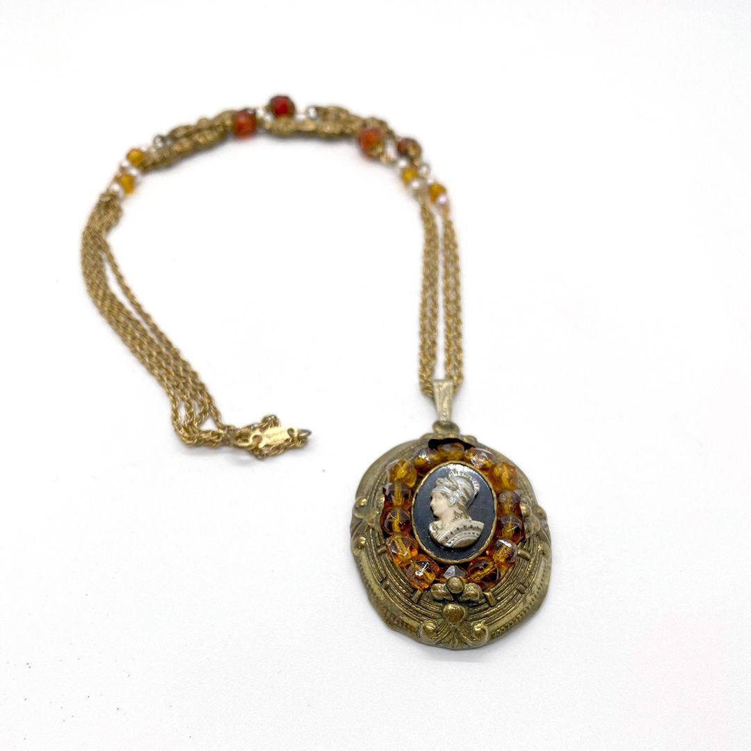 Victorian Revival Pendant Necklace with Faux Roman/Grecian Cameo Motif