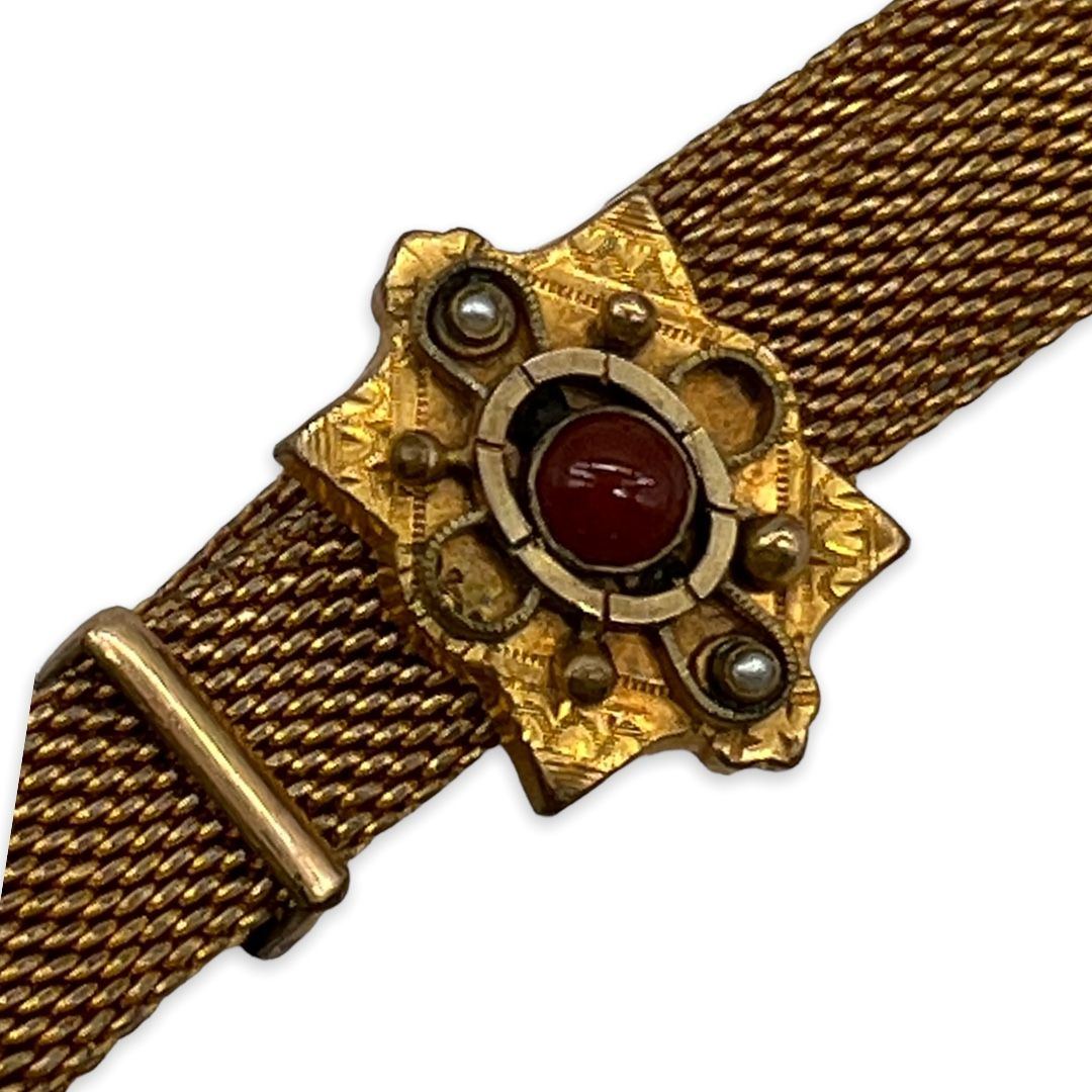 Victorian Slide Bracelet with Faux Pearl and Carnelian Stones