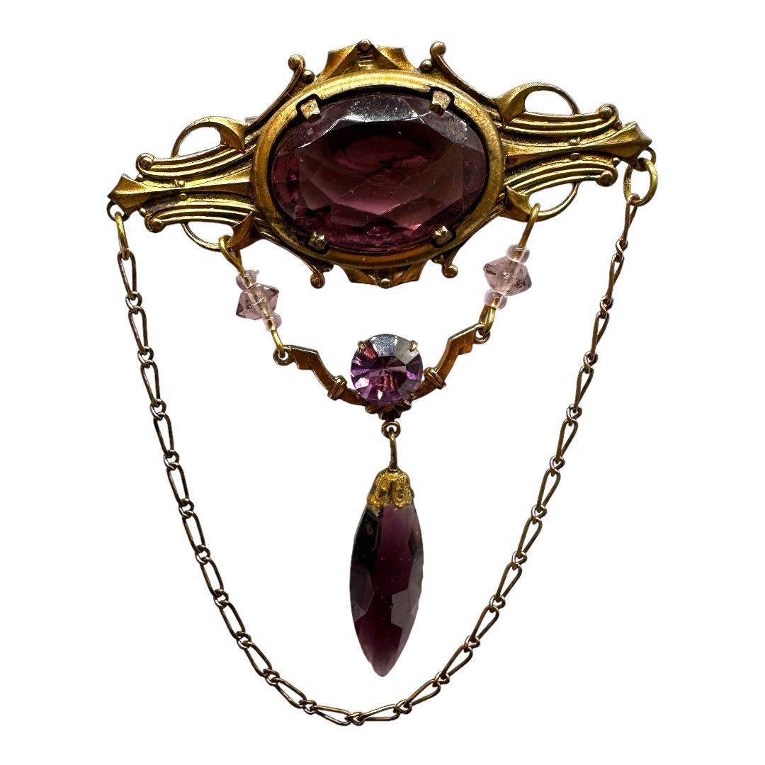 Gorgeous Victorian Revival Brooch with Faceted Glass