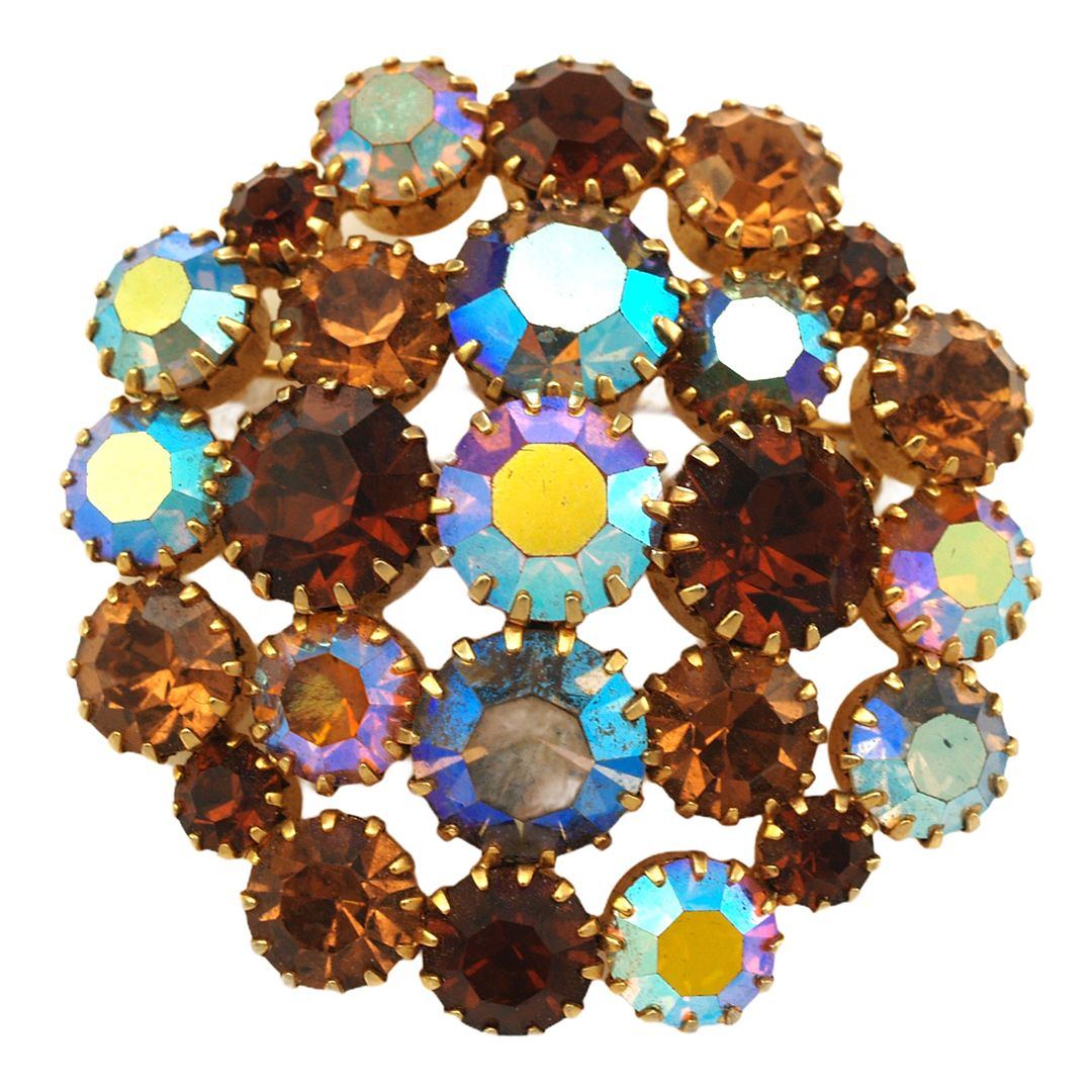 Vintage 1950s Topaz Rhinestone Brooch by Karu