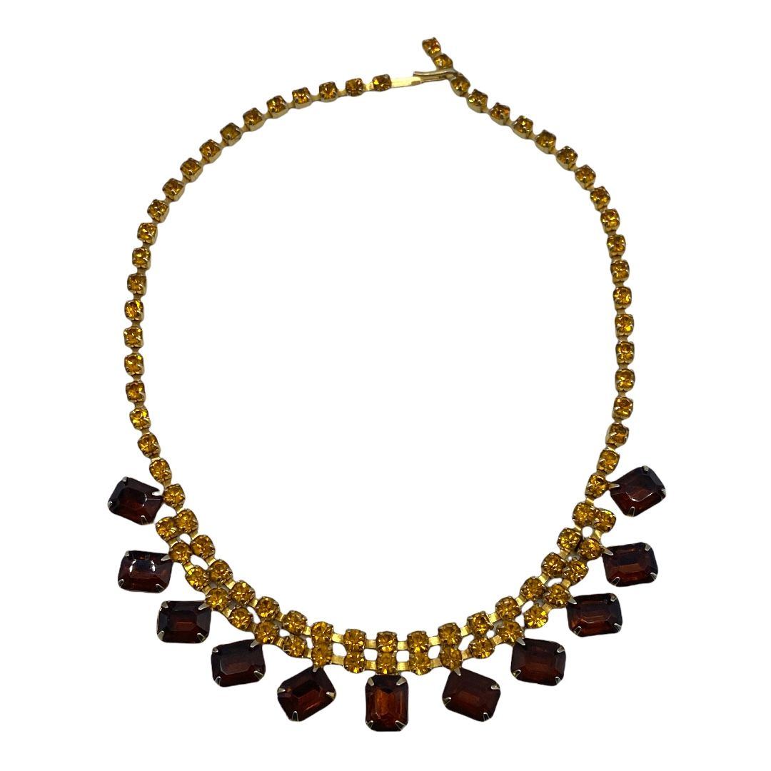 Vintage 1950s Topaz-colored Rhinestone Collar Necklace