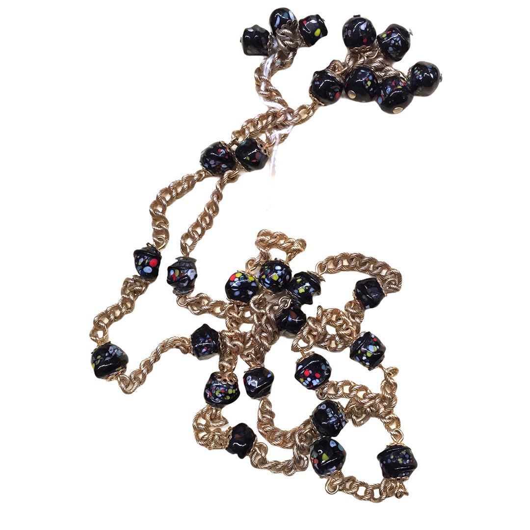 Vintage 1960s Art Glass and Chain Lariat