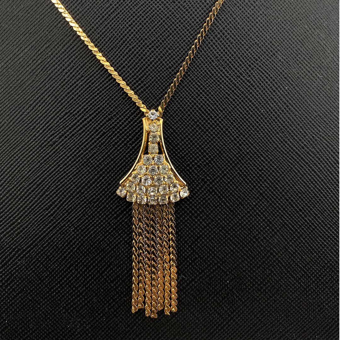 Vintage 1970s Rhinestone Tassel Necklace