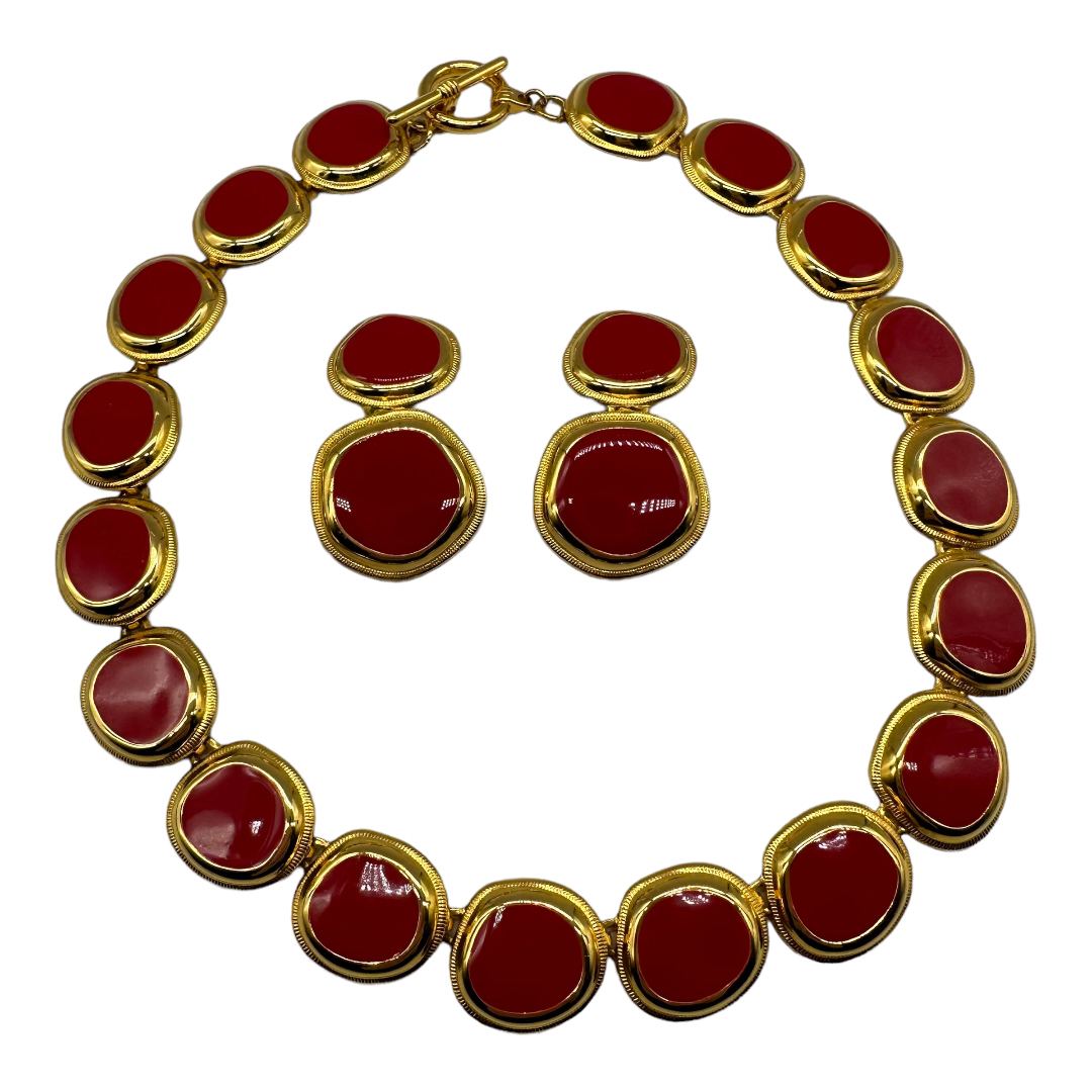 Vintage 1980s Red Enamel Necklace Set