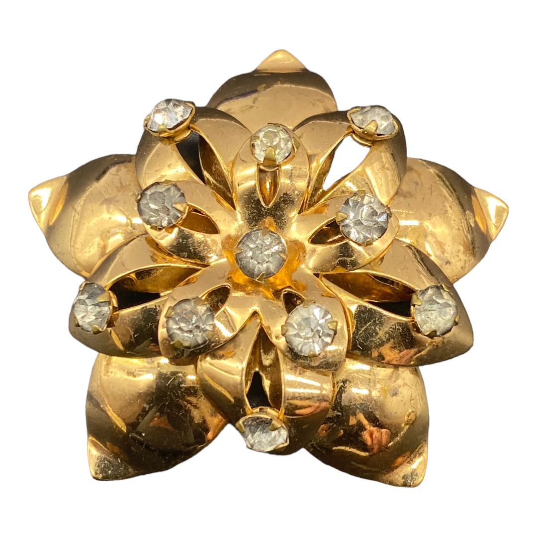 Vintage 40s Floral Star Shape Rhinestone Brooch