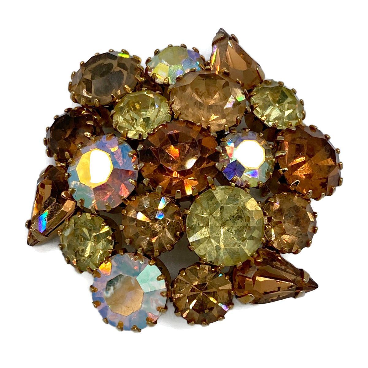 Vintage Amber Aurora Borealis Rhinestone Brooch