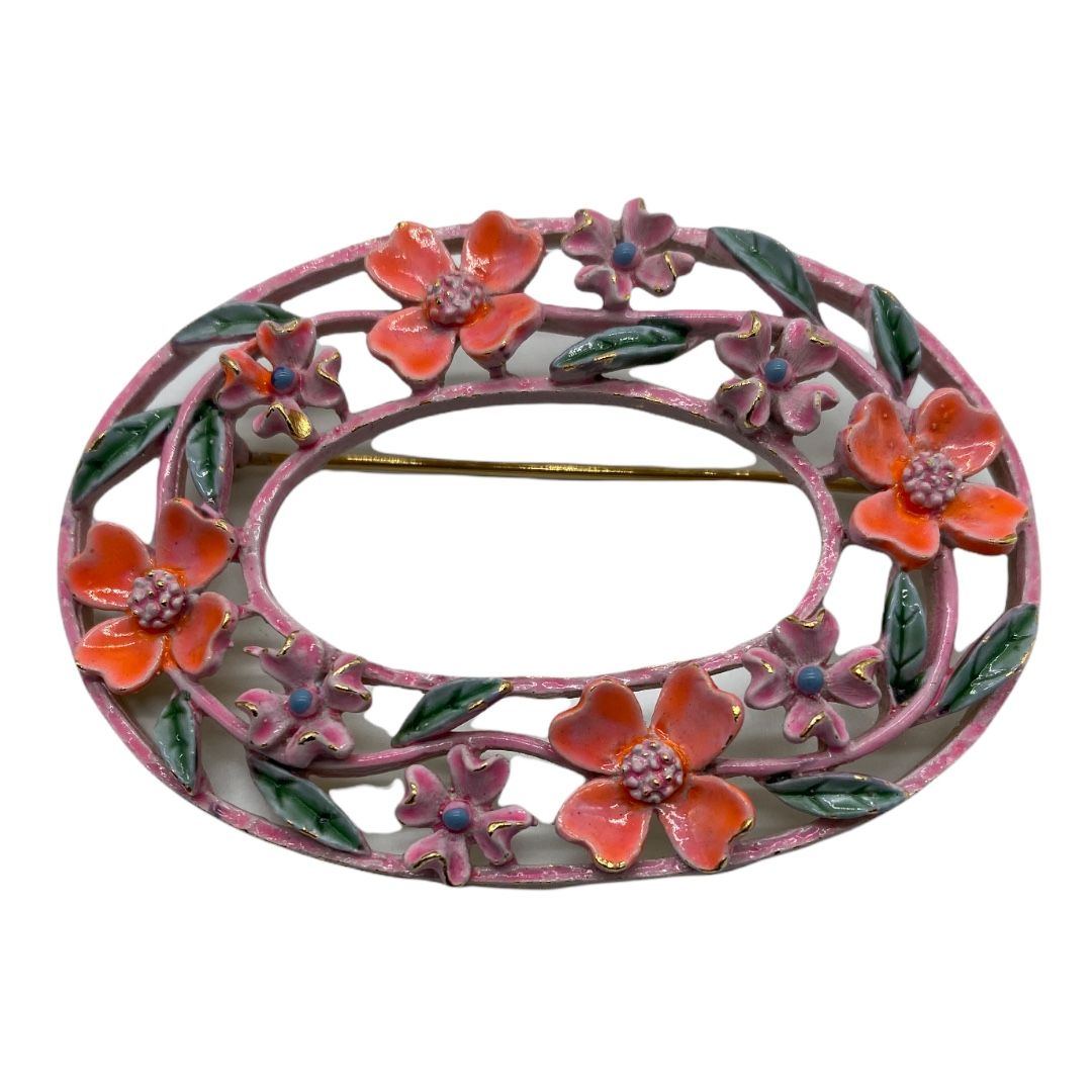 Vintage Art Enamel Floral Brooch