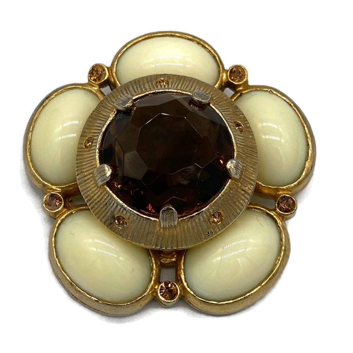 Fabulous Vintage BENEDIKT NY Pin with Large Cream-Color Cabochons and Faceted Center Stone Brooch